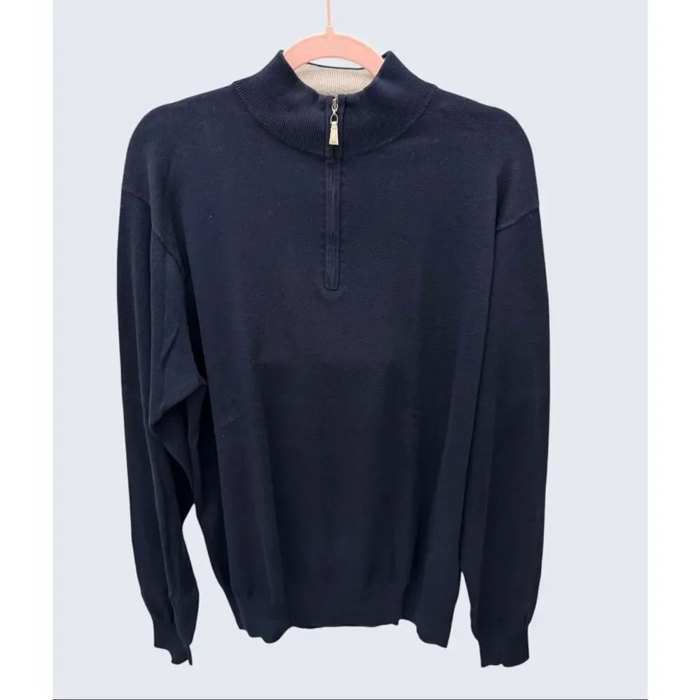 Peter Millar Navy 1/4 Zip Pullover Sweater Men's Medium MS14S12 Cotton Cashmere